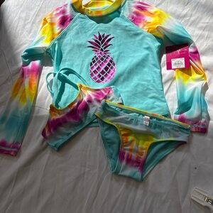 Kohl's Kids Turquoise Tie-Dye Pineapple 3-Piece Rashguard Swim Set